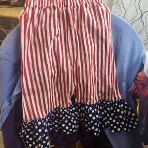 Kids Red and White Striped Shorts with Blue Polka Dot Trim